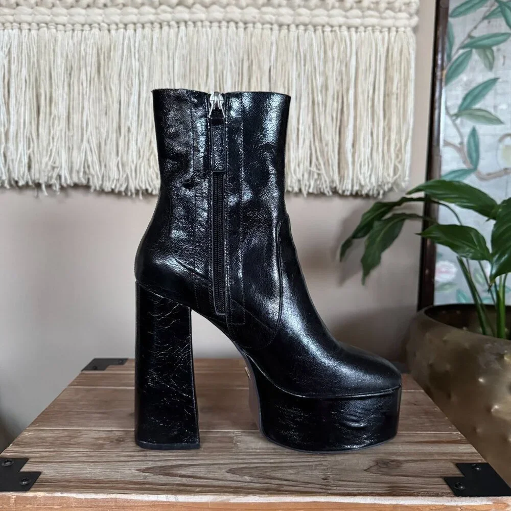 TOPSHOP Black Genuine Leather Goth Rave Electric Platform Boots Size 39/ US 8.5